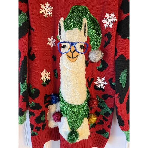 33 Degrees Women’s Size S Lama Ugly Christmas Sweater Multicolor Animal Print - Picture 2 of 8